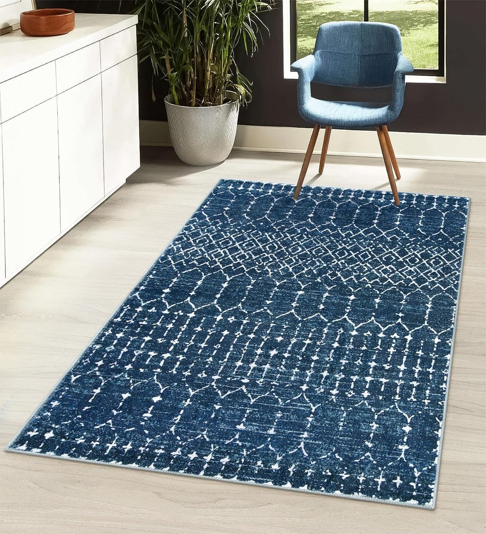 Lahome Moroccan Blue 3x5 Non-Slip Washable Soft Rug for Bedroom Floor Throw, ...