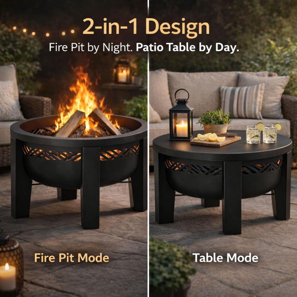 Fire Horse Wood Burning Fire Pit with Tabletop Lid, 26 Inch Outdoor Fire Pit ...