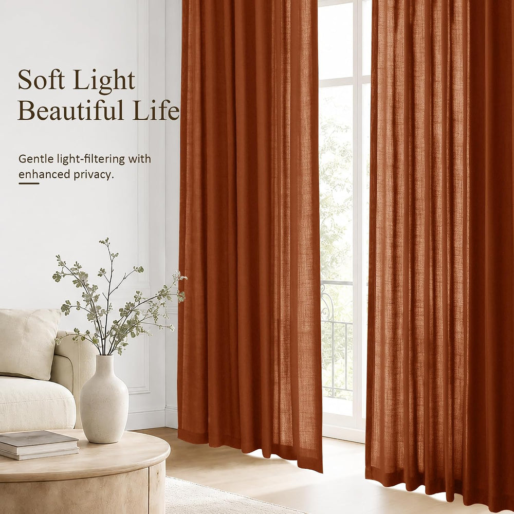Jowels Terracotta Linen Curtains 84 Inches Long 2 Panels for Living Room