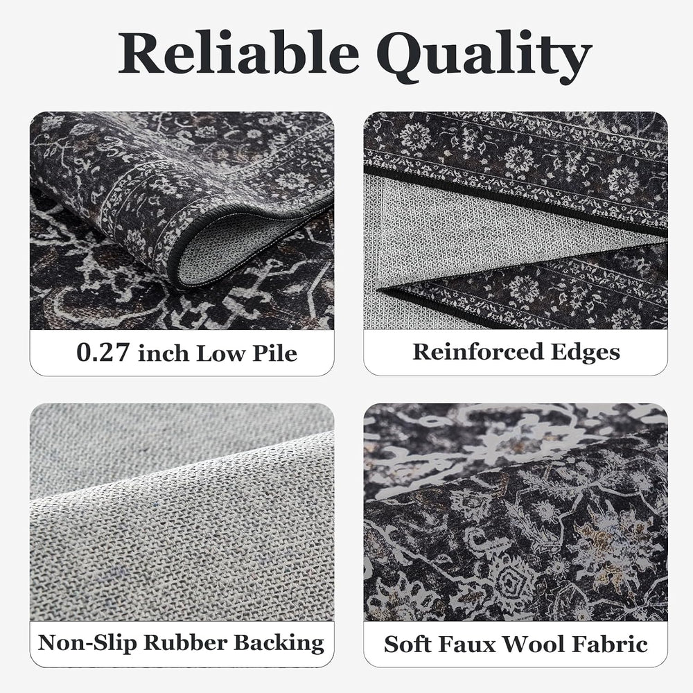 Washable Dark 5x8 Area Rugs, Vintage Farmhouse Earth Tone Carpet for Living R...