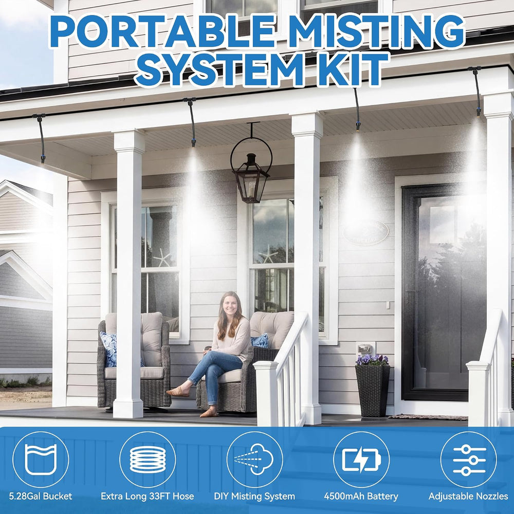 Portable Misting Cooling System Kit with 10M Hose, 4500mAh Rechargeable Pump ...
