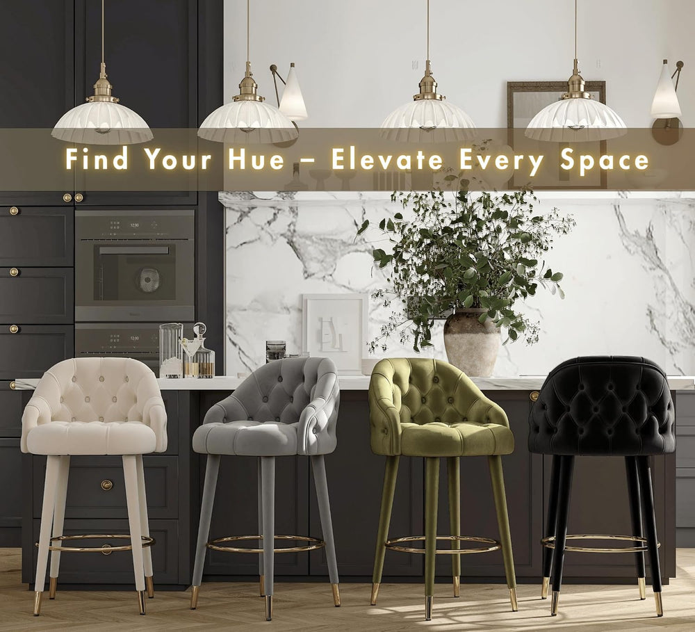 Hyfirm Upholstered Tufted Bar Stools Set of 6, 26" H Velvet Counter Heig...