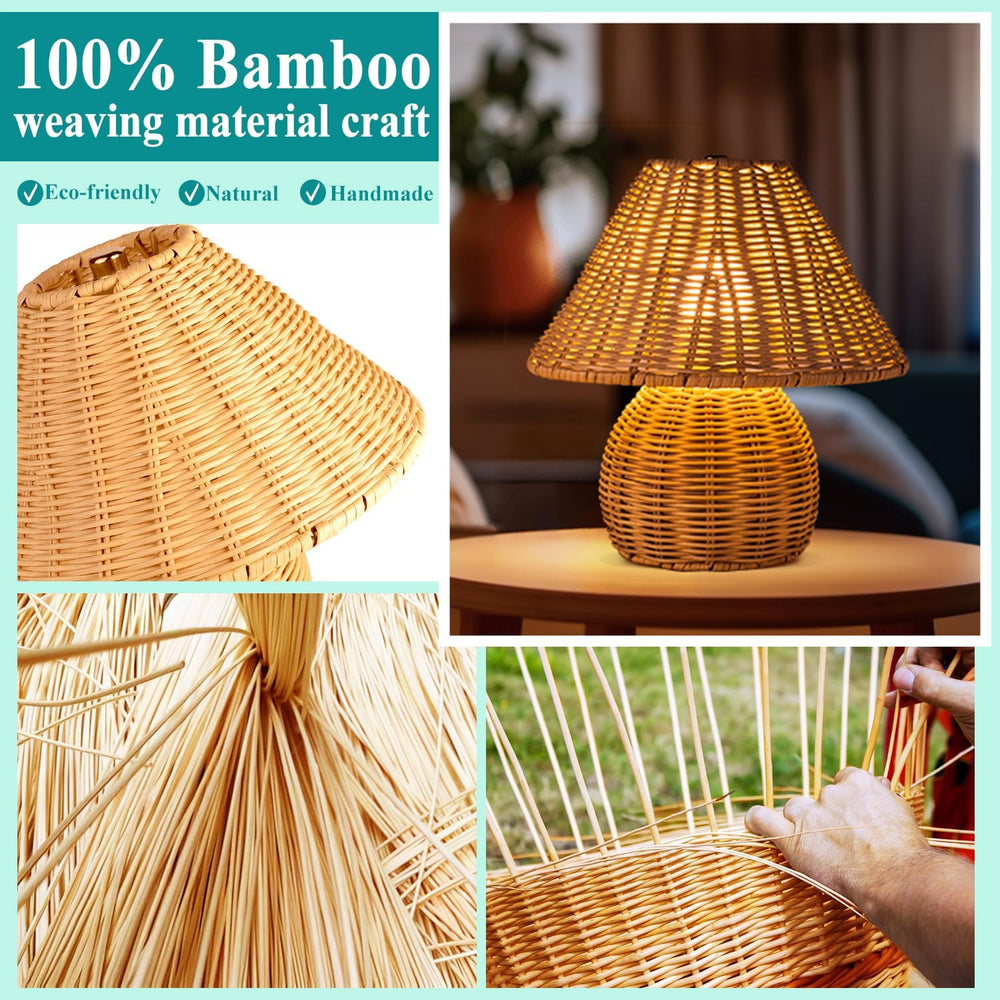 WERFOP Bamboo Table Lamp Handmade Boho Rattan Bedside Lamp,3 Colors Adjustabl...