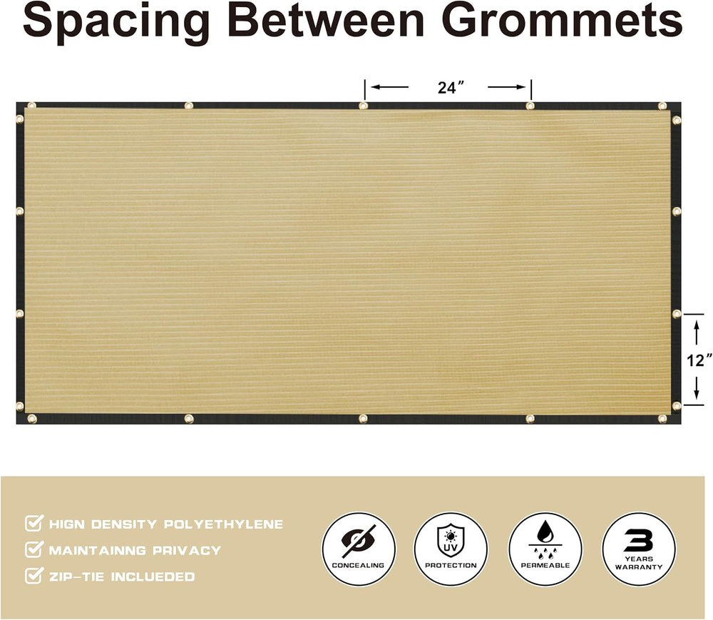 8' x 50' Beige Fence Privacy Screen,with Bindings & Grommets,Heav...