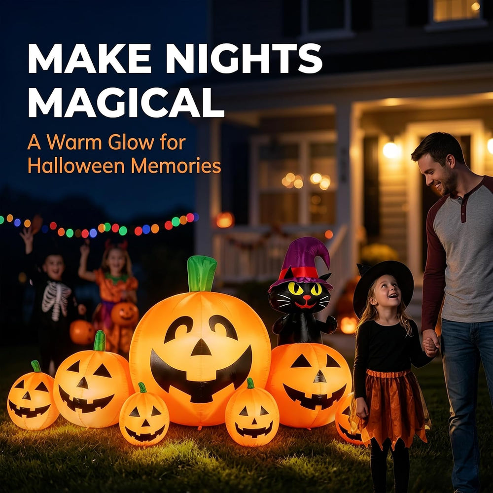 8FT Halloween Inflatable Pumpkin Decor,Witch Hat Black Cat Yard Halloween Par...