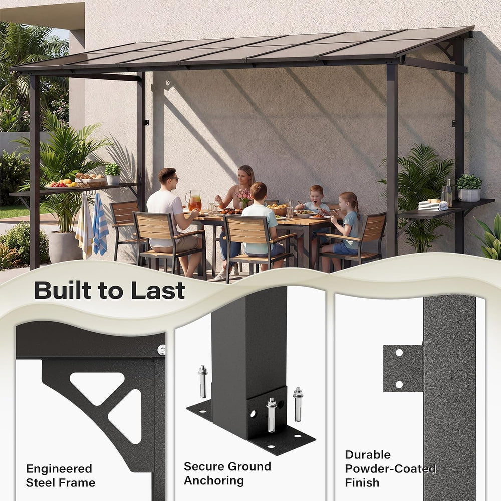 LAUSAINT HOME 12x6 ft Hardtop Grill Gazebo, Outdoor Sloping PC Roof BBQ Patio...