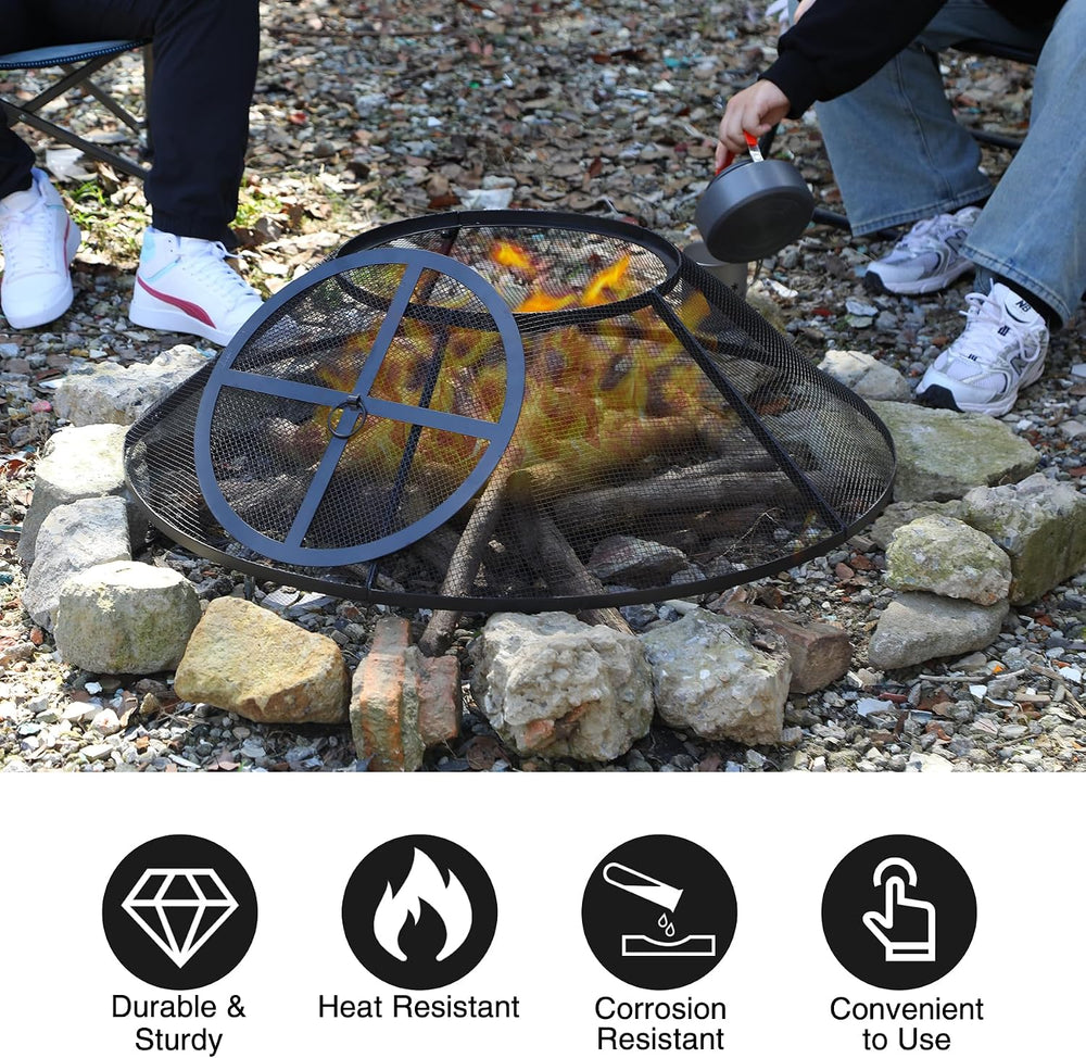 Fire Pit Spark Screen 36 Inch with Top Cover Round, Heavy Duty Collapsible Ou...
