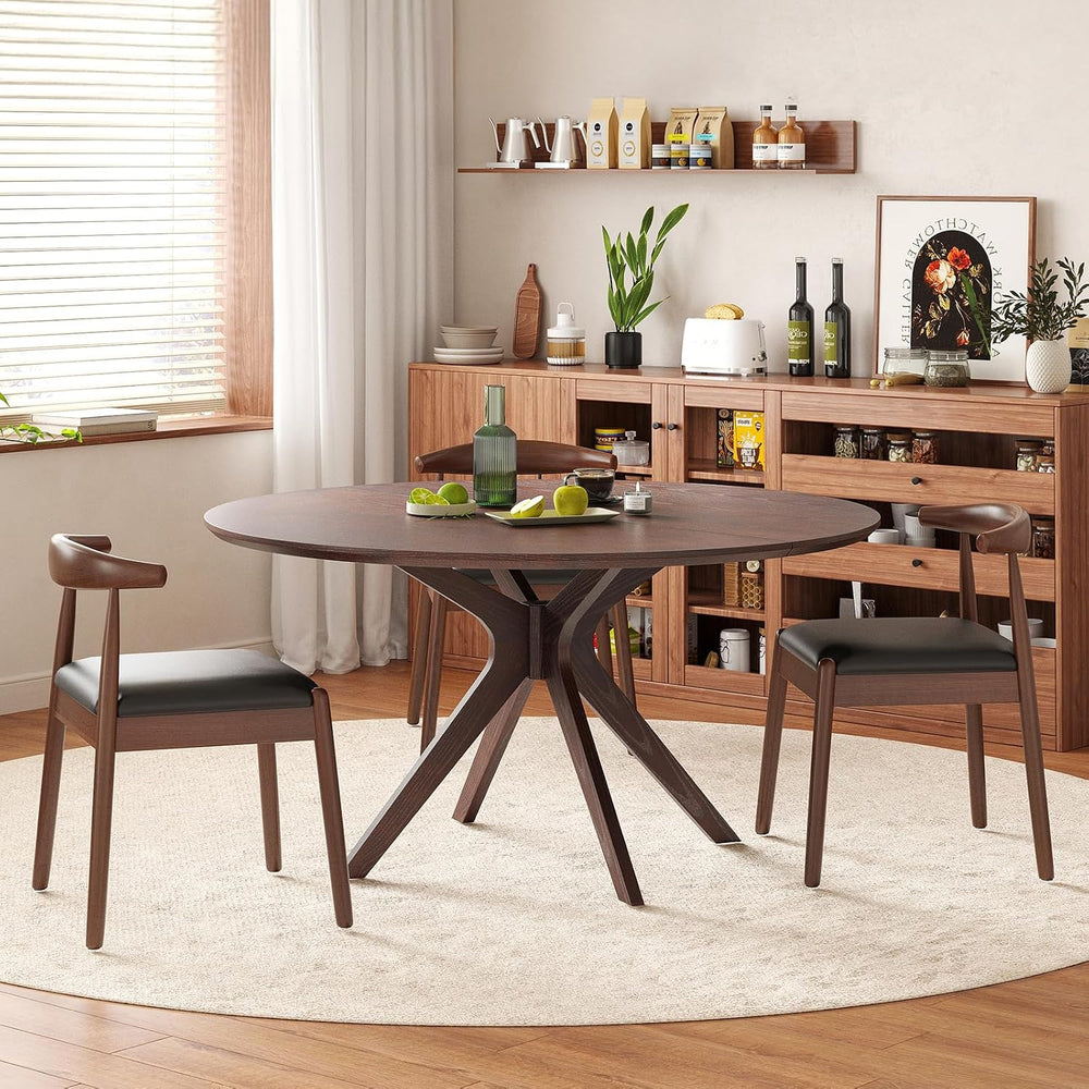 Soohow 47.2" Solid Wood Round Dining Table for 4-6 People with Intersect...