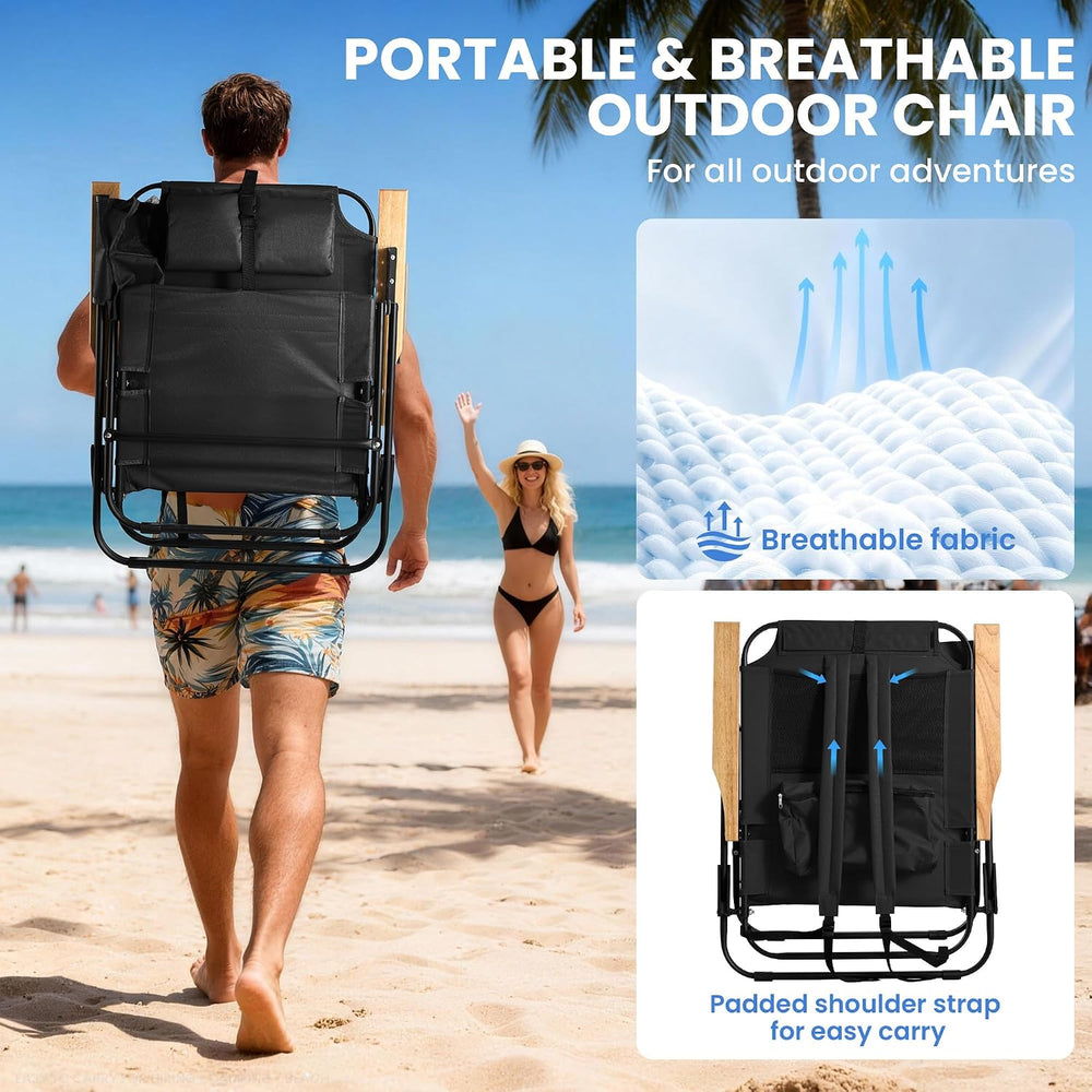Premium Portable Camping Chair 5-Position Recliner Beach Folding Lightweight ...