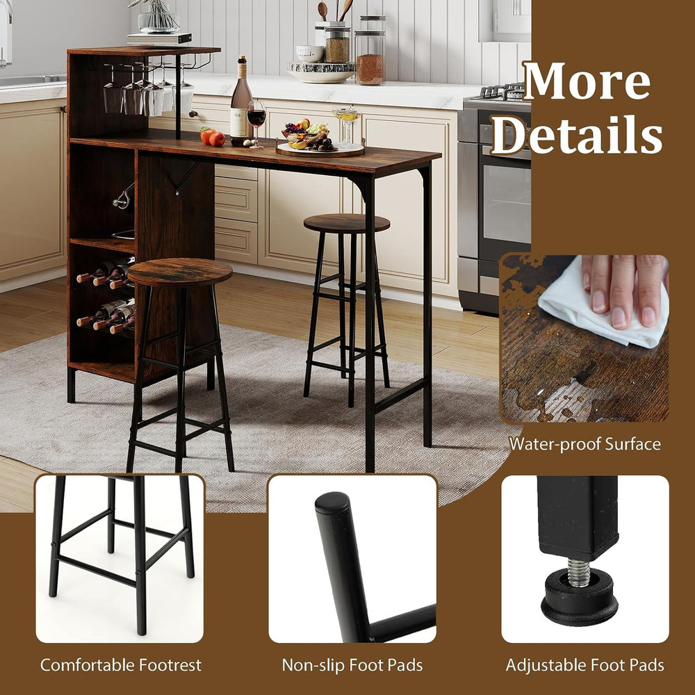COSTWAY 3 Pieces Bar Table and Chair Set, Industrial Pub Table & Stools