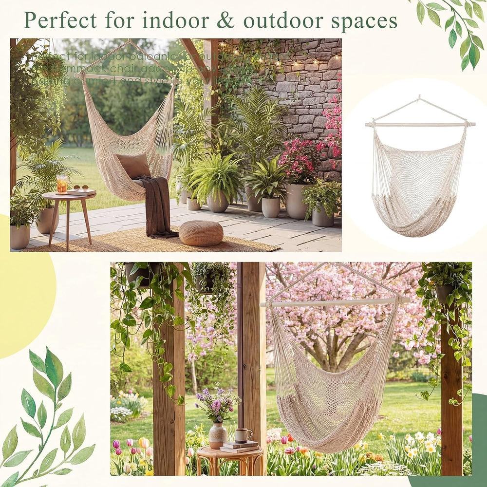Barydat 2 Pcs Hanging Hammock Chair Boho Swing Chair, Beige