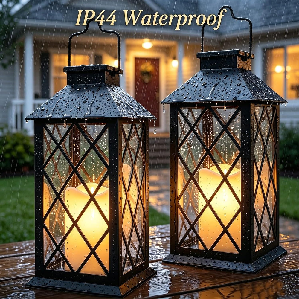 2 Pack Large Tempered Glass Solar Lanterns Outdoor Waterproof