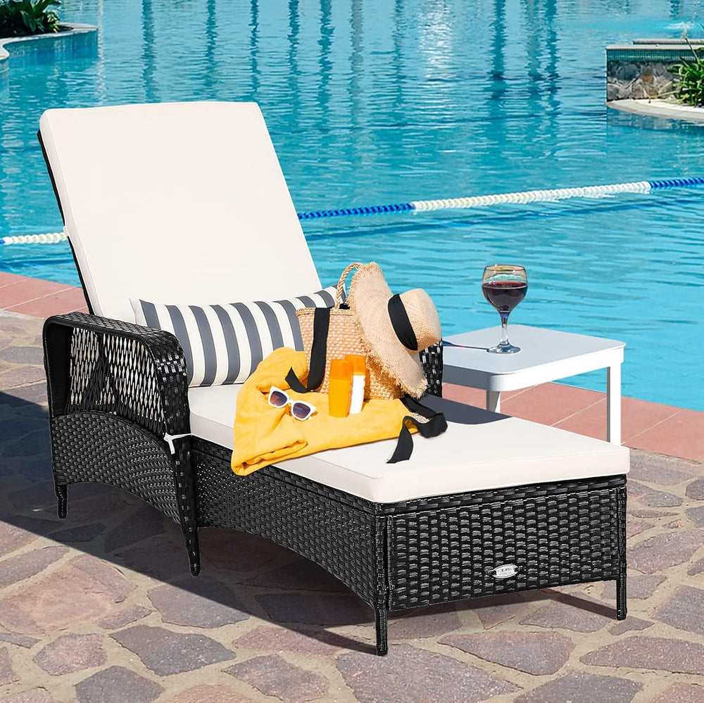 Tangkula Wicker Chaise Lounge Outdoor, Patio Rattan Reclining Chaise with 6-G...