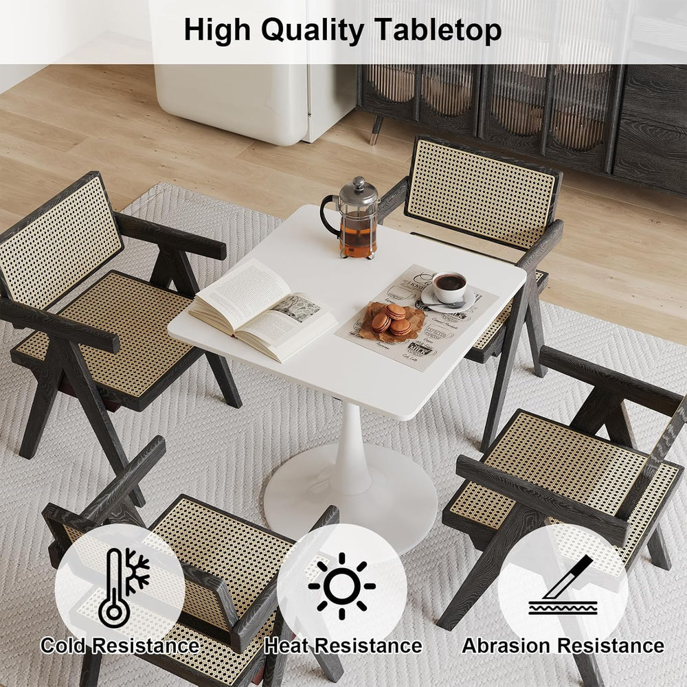 White Square Tulip Table for 2 Person, Modern 24 Inch Small Dining Table