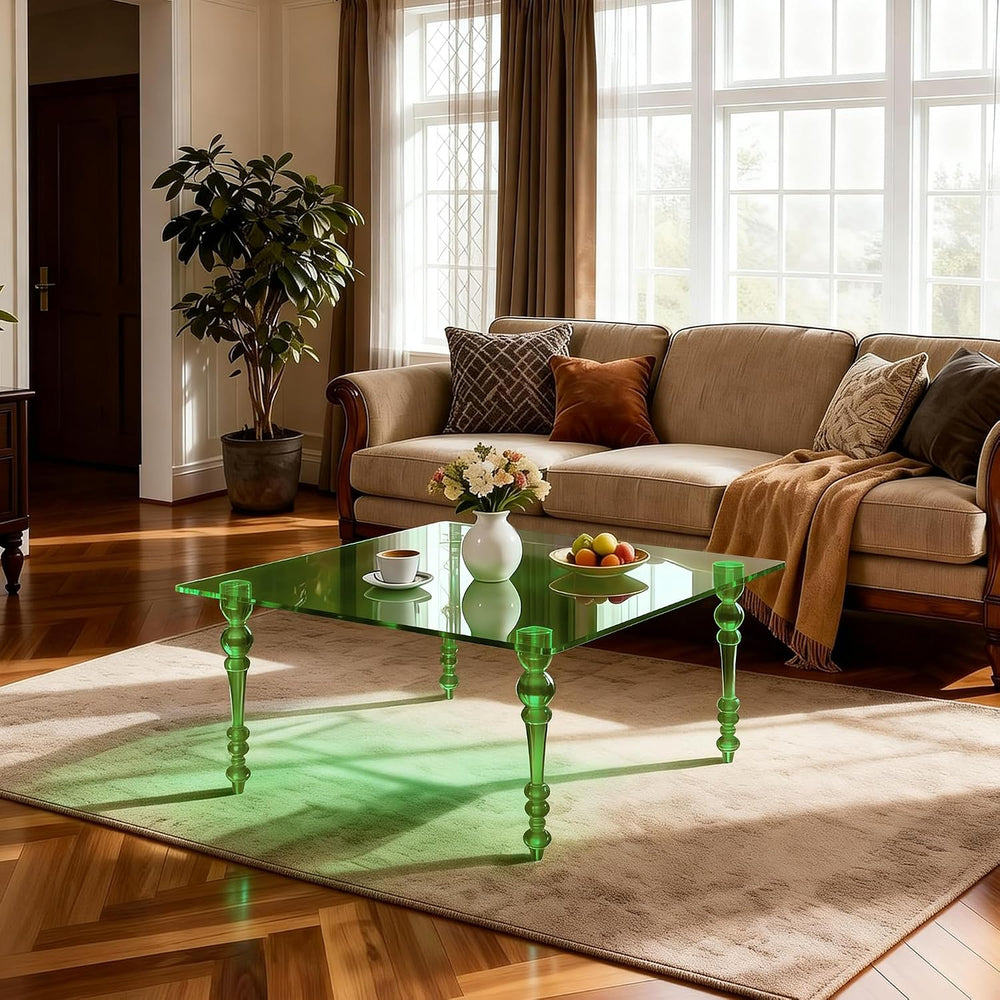 Acrylic Coffee Table Square, Mid-Century Modern Style for Living Room, Bedroo...
