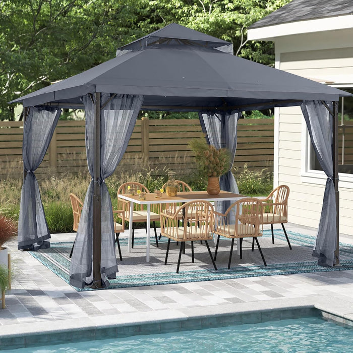 MASTERCANOPY 11x13 ft Stable Patio Gazebo with Netting Walls, Dark Gray