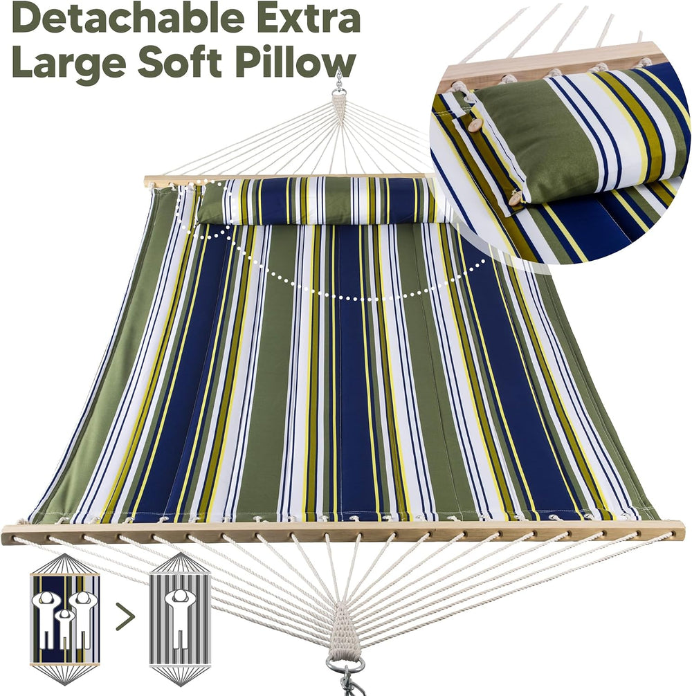 SUNCREAT Double Hammocks 2 Person with Extra Large Pillow, Blue&Aqua