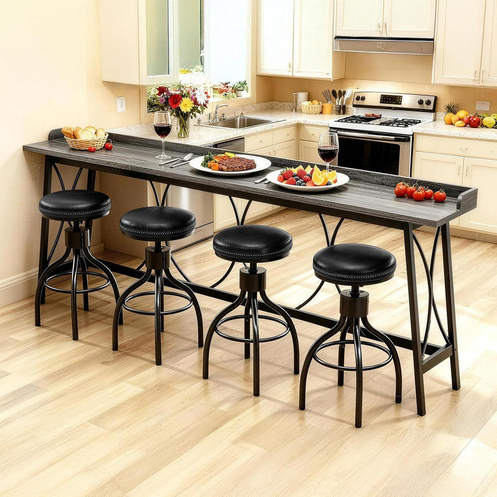 Karl home 82.3" Bar Table, Counter Height Table with Back Rail, Wash Gray