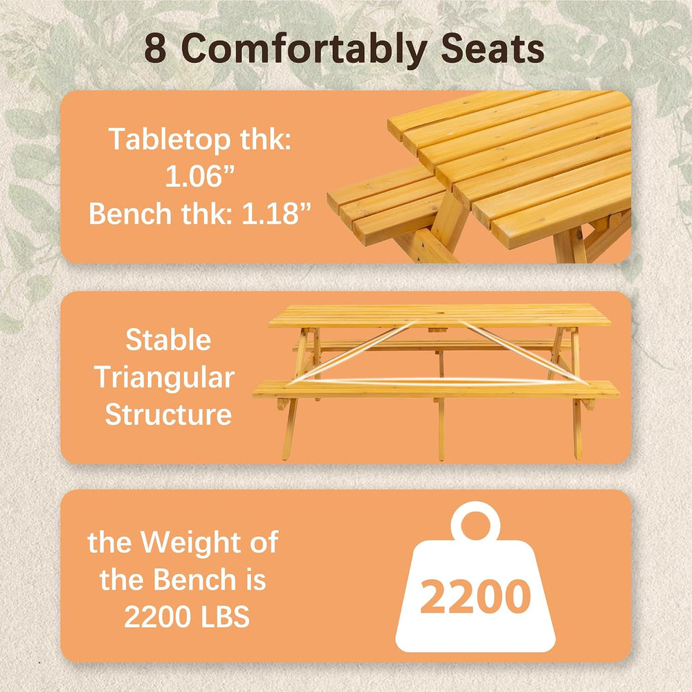 75" Rectangular Outdoor Picnic Table with Built-in Benches & Umbrell...