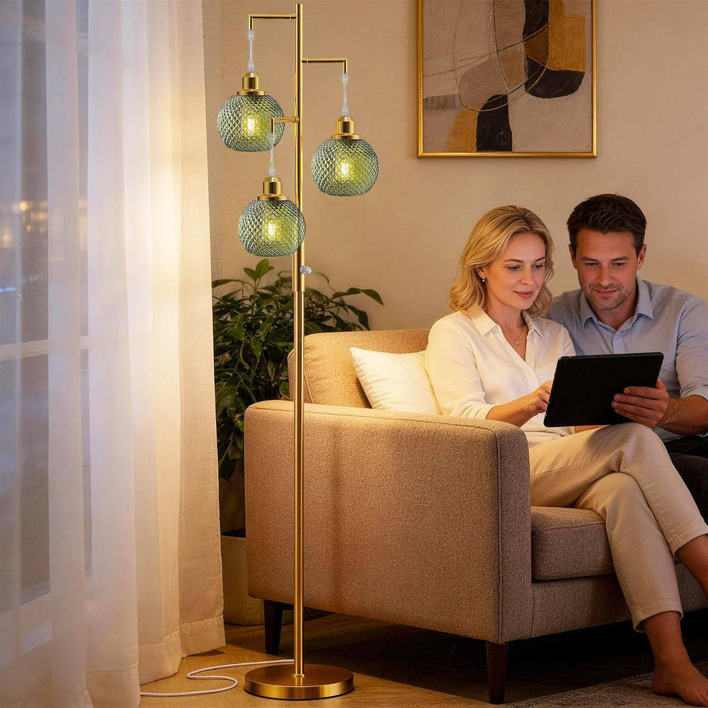 Modern Glass Floor Lamps for Living Room, 3 Lights Standing Lamp, Green