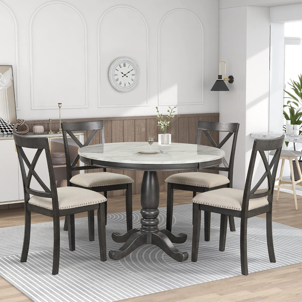 LUMISOL Round Dining Table Set for 4, Farmhouse Kitchen Table Set with Faux M...