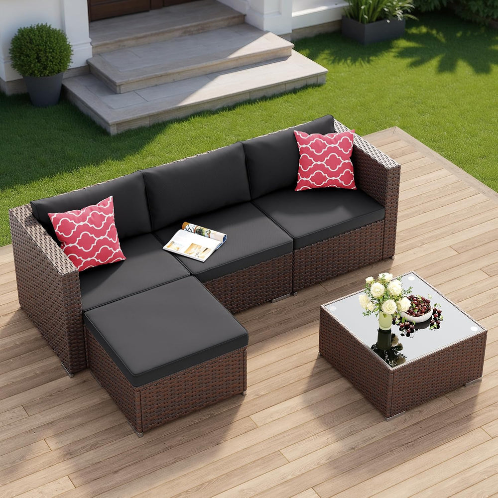 Aiho 5 Pieces Patio Furniture Sets, All-Weather PE Rattan Outdoor Patio Furni...