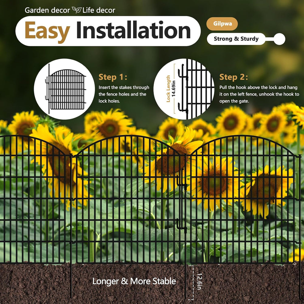 10 Panels Garden Fence Animal Barrier with Lock, 33in (H) x 24ft (L) Dog Fenc...