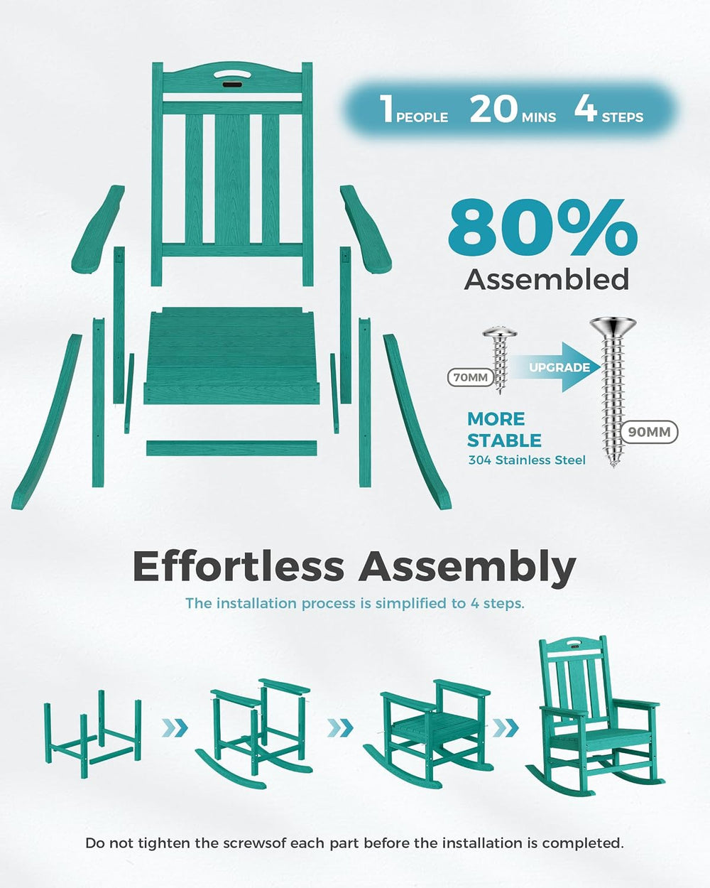 Ciokea Oversized Outdoor Rocking Chair, 380lbs Heavy-Duty Large Patio Rocker,...
