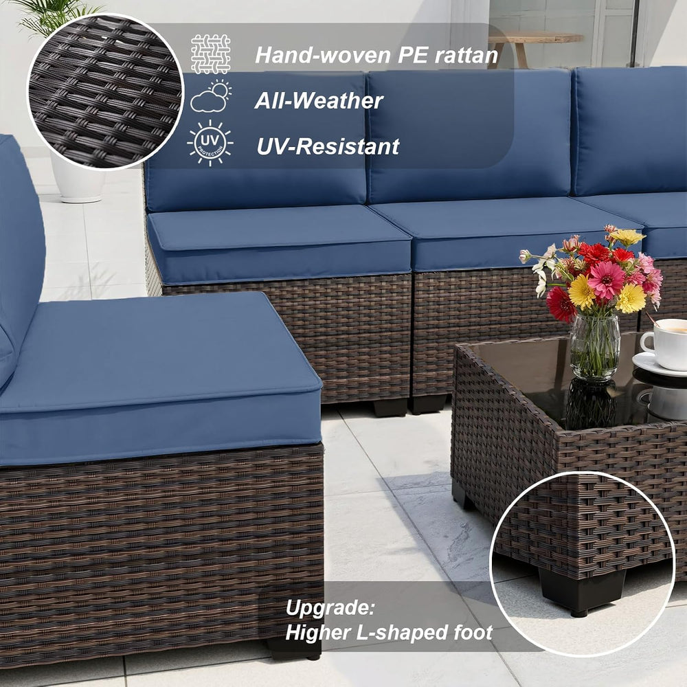 ALAULM Patio Furniture Set with Fire Pit Table 55000 BTU, Outdoor Sectional w...
