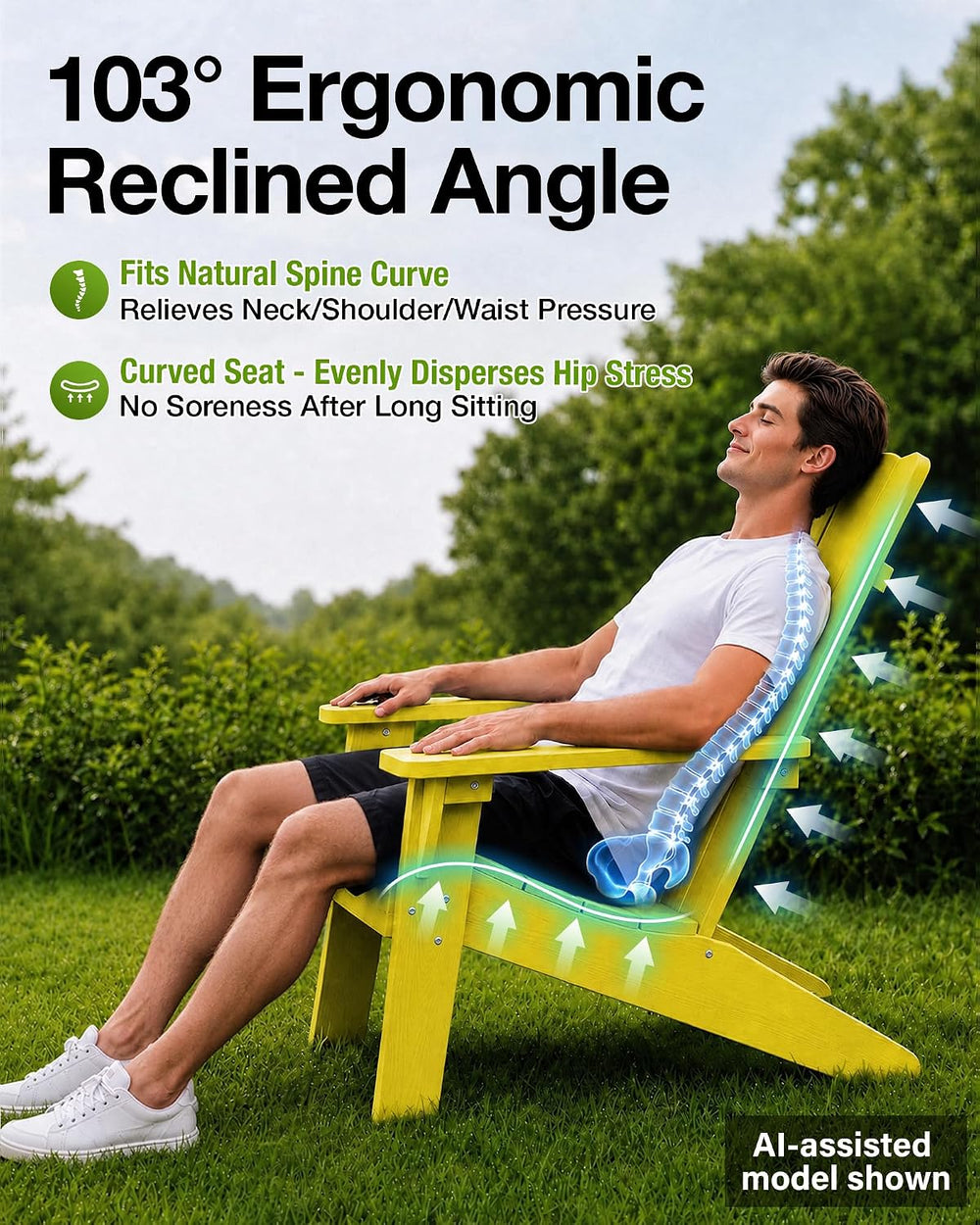 MXIMU Adirondack Chairs Set of 2, 450lb Capacity & 33in Tall Backrest