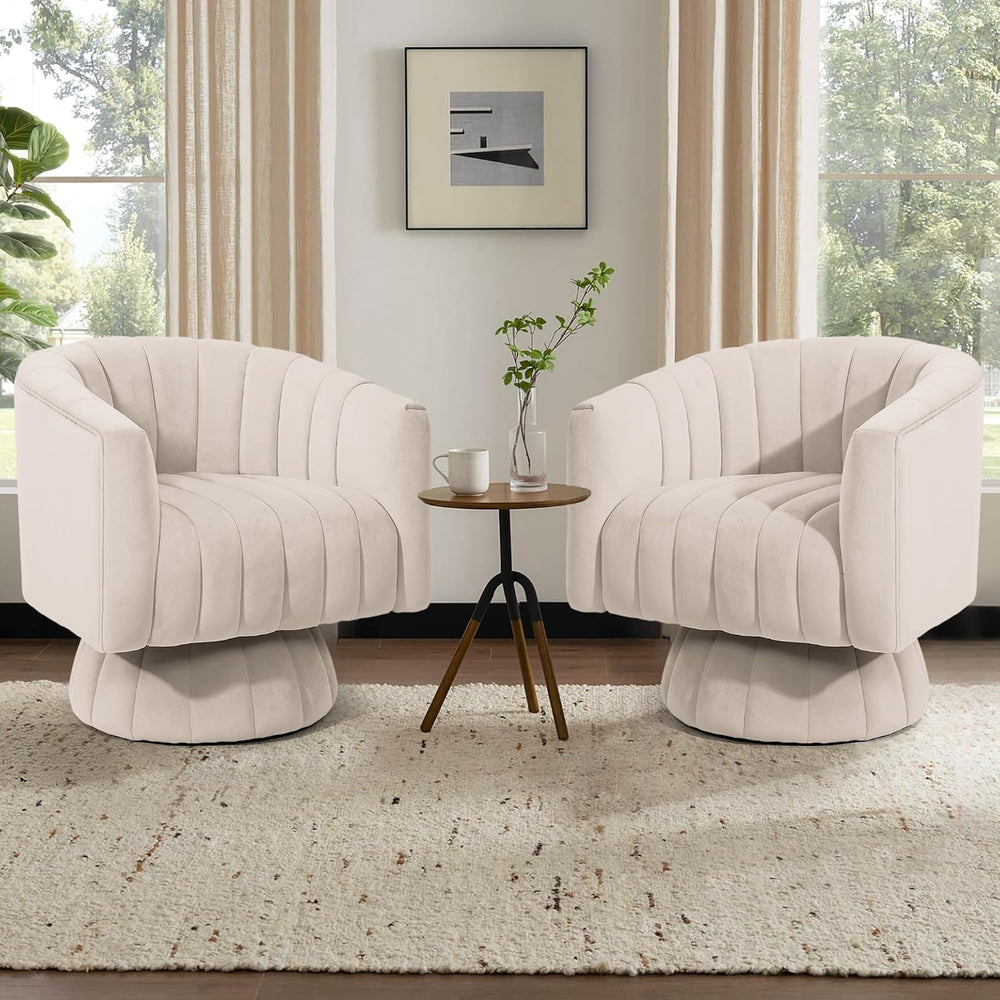 Kromax Swivel Accent Chair Set of 2, Modern 360° Swivel Barrel Chair, Beige