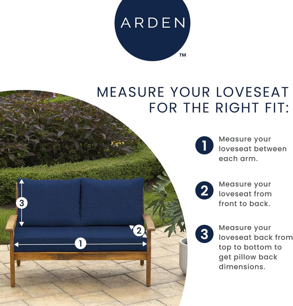 Arden Outdoor Loveseat Cushion Set, 48 x 24, Water Repellent, Fade Resistant,...