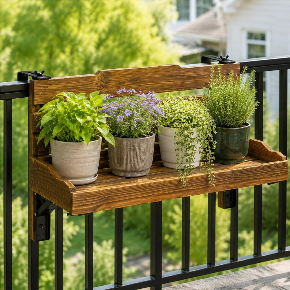 Folding Balcony Railing Table, Solid Wood Balcony Hanging Table, Railing Plan...