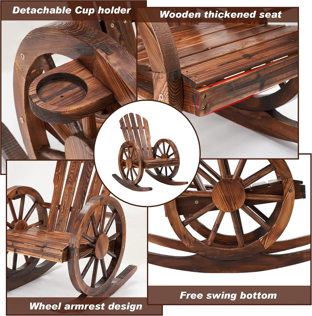Spurgehom Outdoor Wood Rocking Chair for Porch Lawn Garden Balcony Poolside