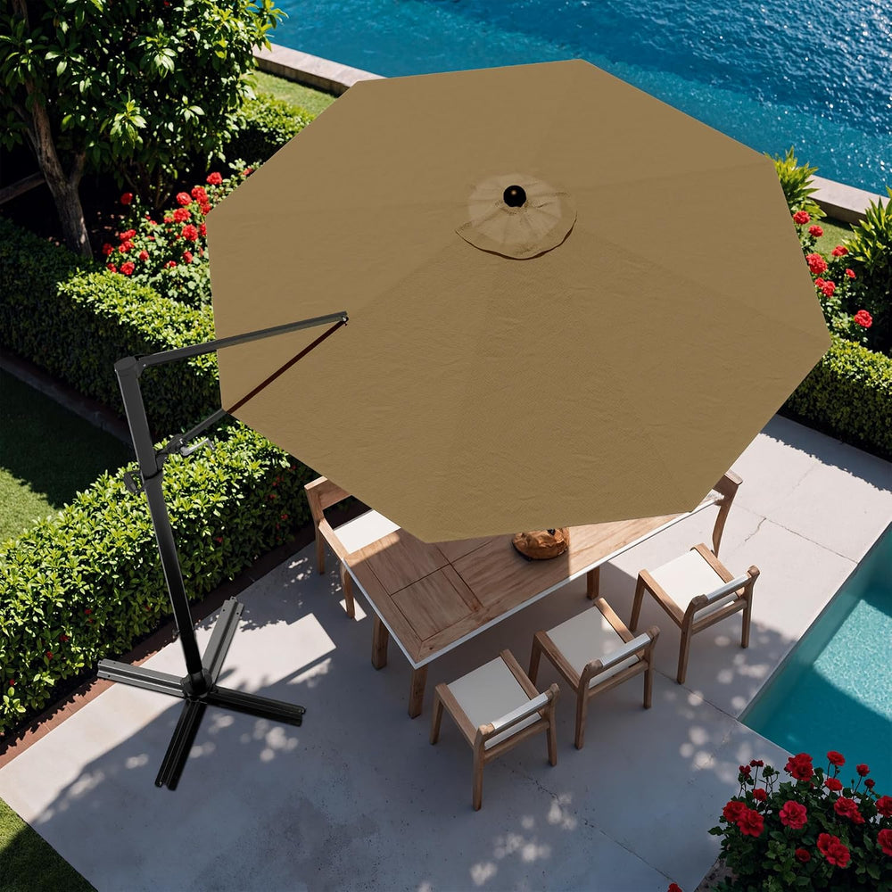 Devoko 10ft Cantilever Patio Umbrella, Round Large Outdoor Umbrella with 360-...