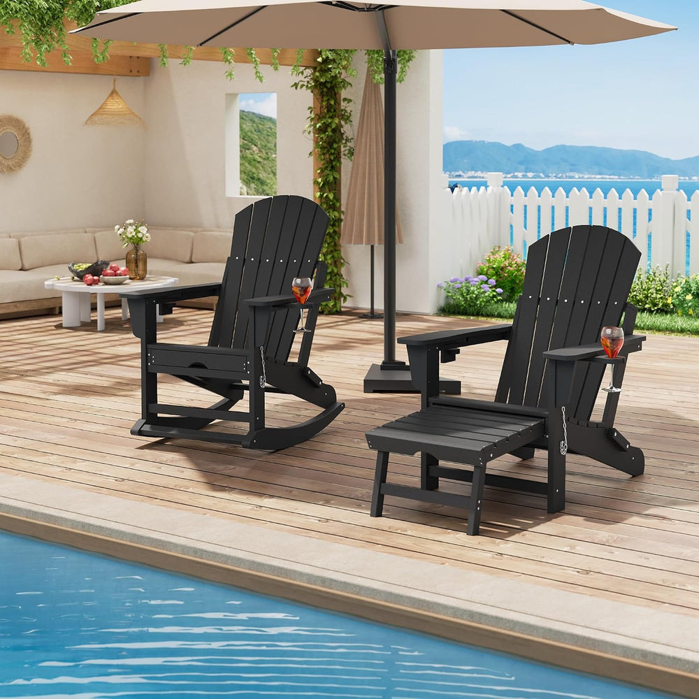 Rocking Adirondack Chairs Set of 2, Folding Adirondack Rocking Chair With Foo...