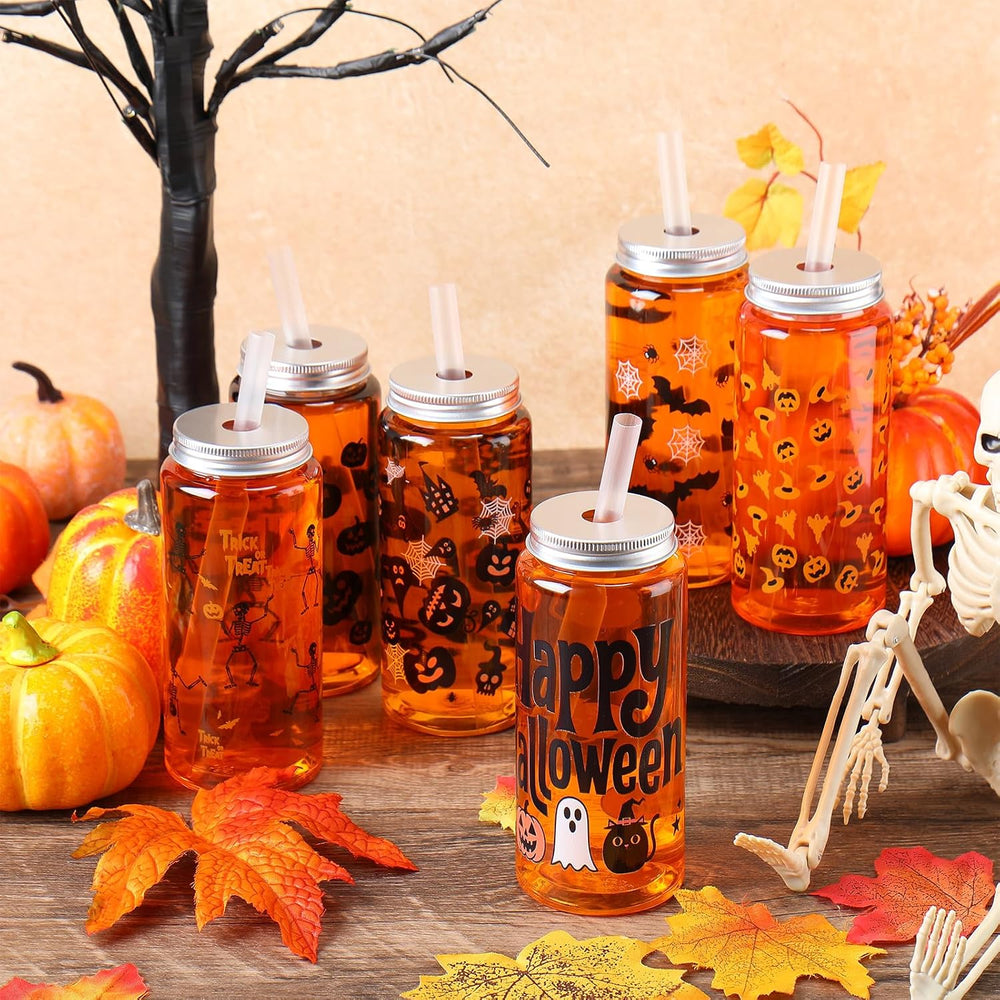 Skylety 30 Pcs Halloween Cups with Lids Straws 13.5 oz Bloody,Pumpkin