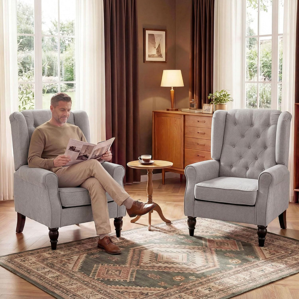 HOMCOM Mid-Century Modern Accent Chair, High Wingback Armchair, Gray
