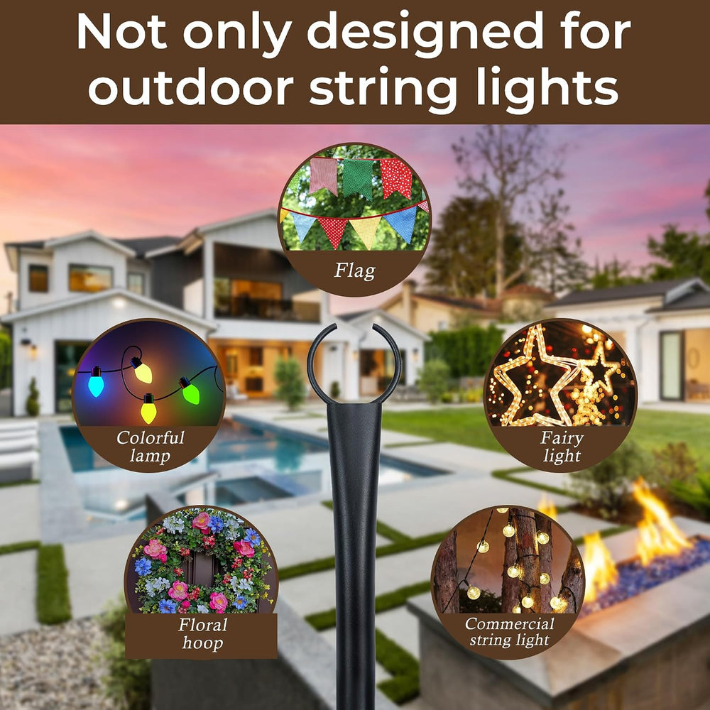 10 Ft String Light Poles for Outside, 6 Pack Heavy-Duty Metal Poles for Outdo...