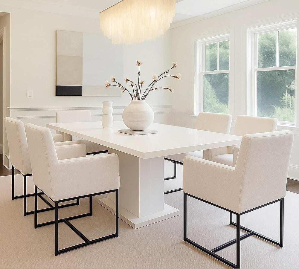 HNY Mid Century Modern Upholstered Dining Chairs with Arms Set of 6, Linen Ac...