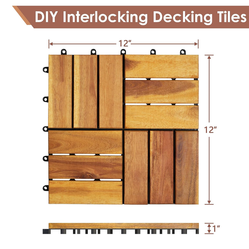 PrimeZone 81 PCS Solid Acacia Wood Interlocking Patio Deck Tiles Outdoor