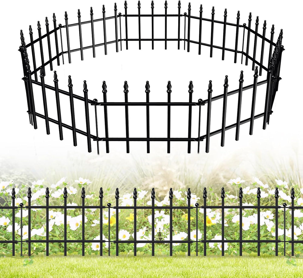 Decorative Metal Garden Fence 11" x 12', Small Fence Border with Stakes