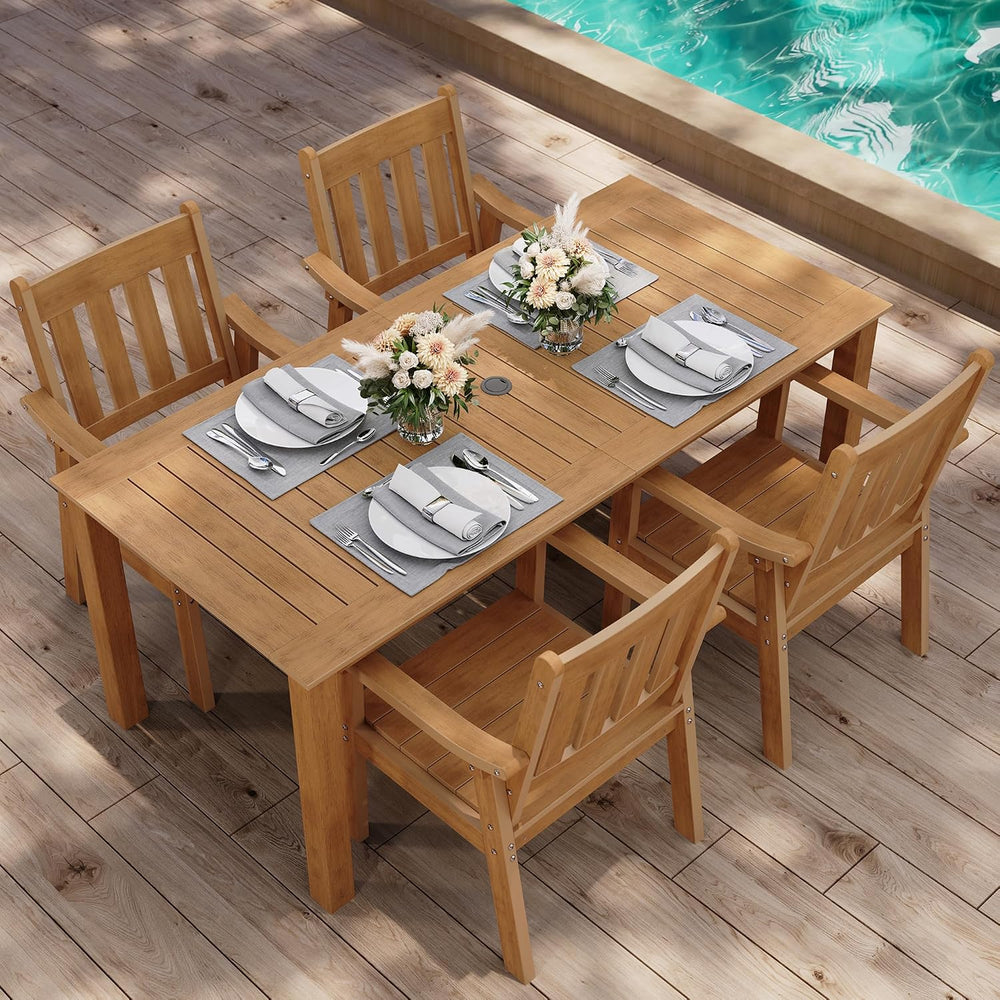 YEFU 5-Piece Patio Table Set, All-Weather HIPS, Metal Aluminum Frame, Teak