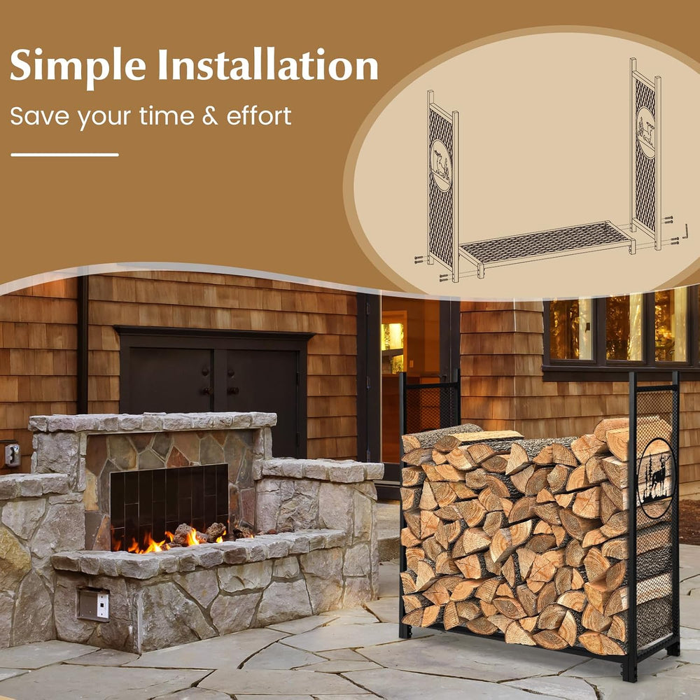 Goplus Firewood Rack Outdoor, 4 FT Metal Firewood Holder with Mesh Sides &...