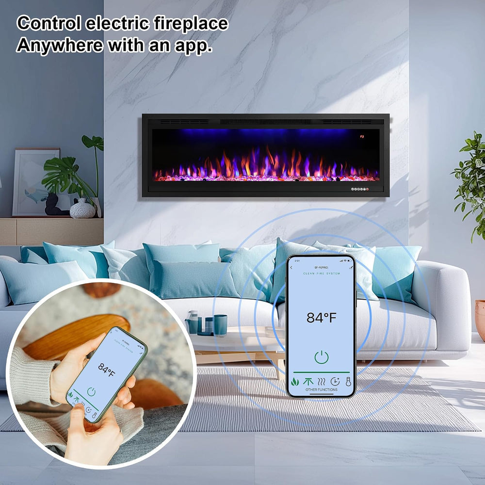 50" WiFi-Enabled Electric Fireplace Insert, APP Smart Control, Wall Moun...
