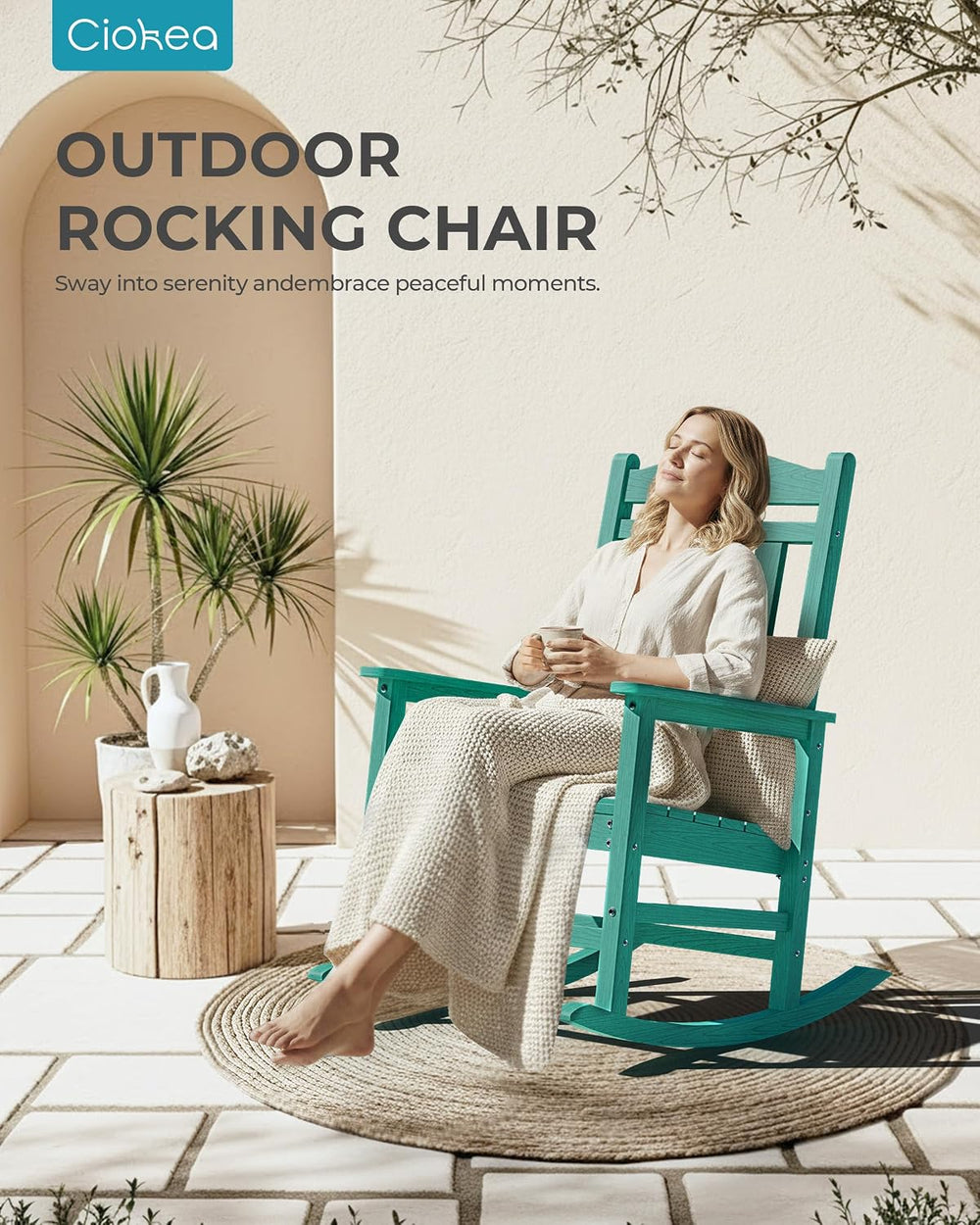 Ciokea Oversized Outdoor Rocking Chair, 380lbs Heavy-Duty Large Patio Rocker,...
