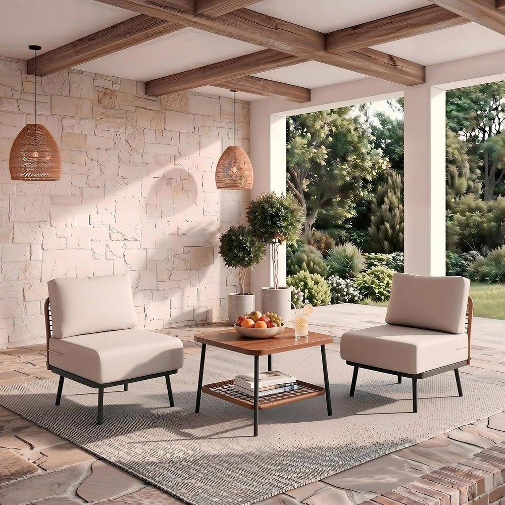 3-Piece Patio Conversation Set, Sectional Sofa with Coffee Table