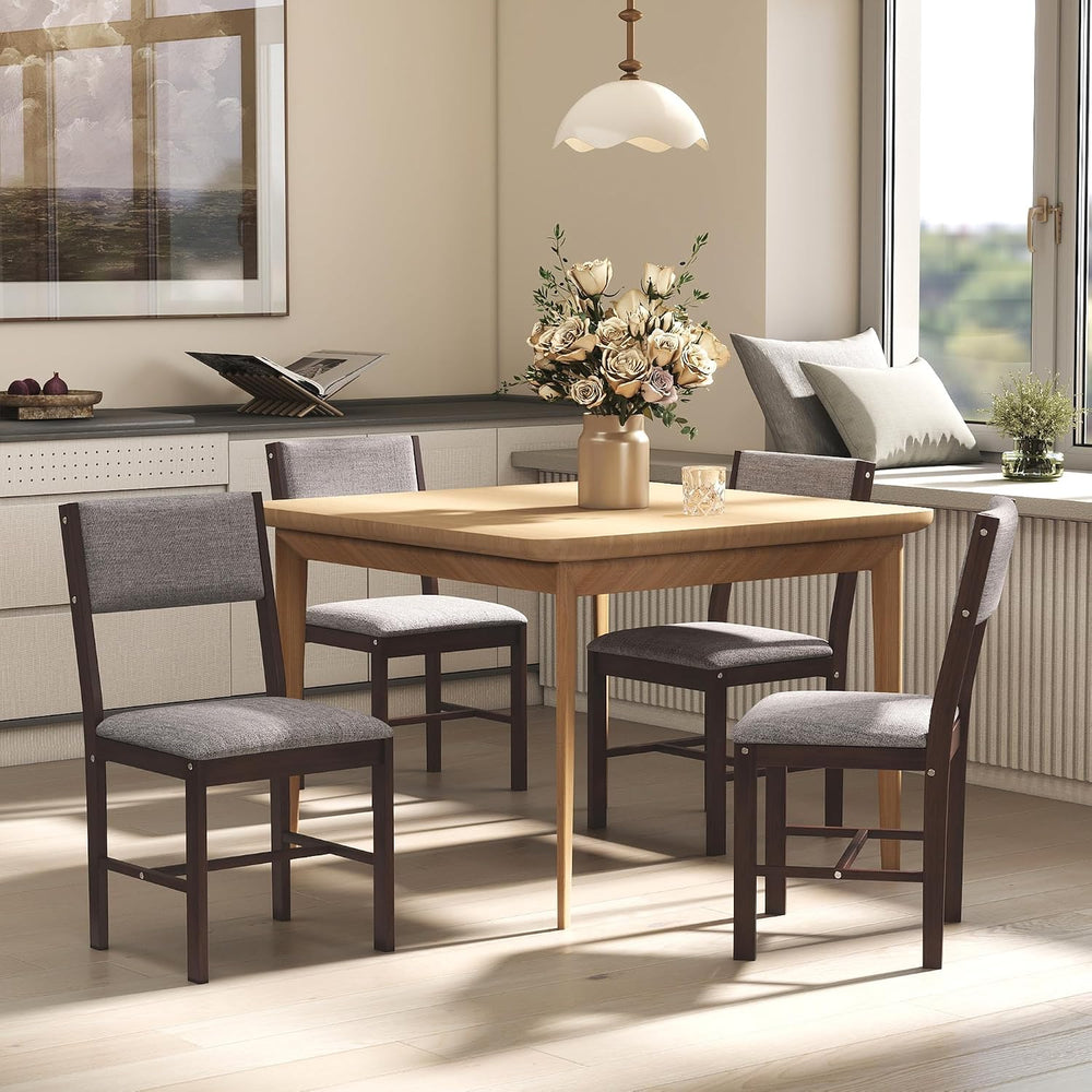 HOMCOM Solid Wood Dining Chairs Dining Room Upholstered Set of 4 Gray