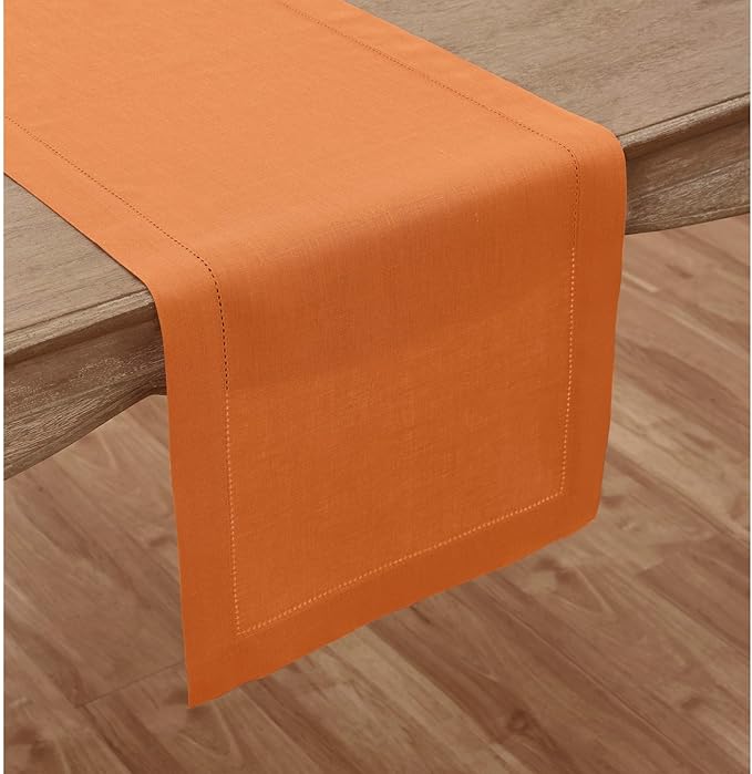 Solino Home Linen Hemstitch Table Runner 108 Inches Long - 100% Pure Linen Pu...