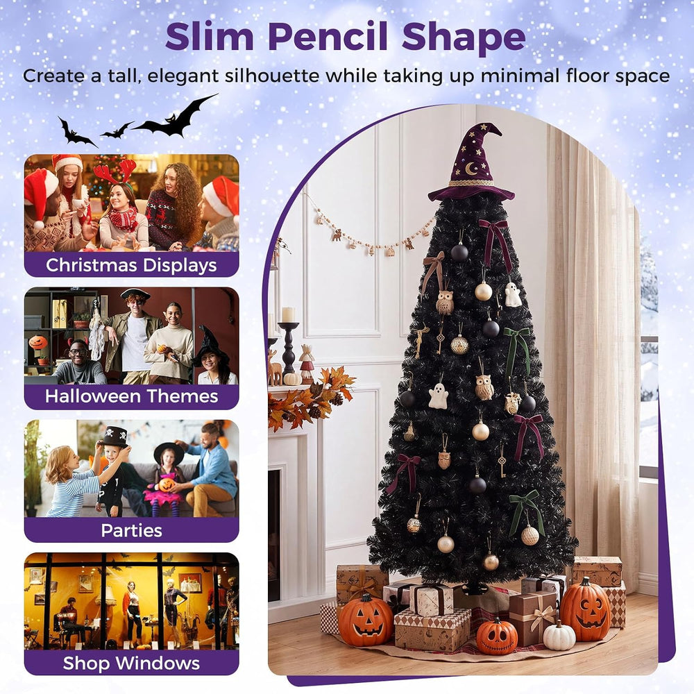 HAPPYGRILL 6 FT Black Pencil Christmas Tree, Artificial Skinny Xmas Halloween...